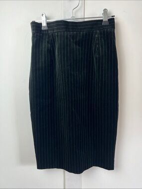 Mugler Black Velvet Vintage 80s Pencil Skirt with Green Pinstripes